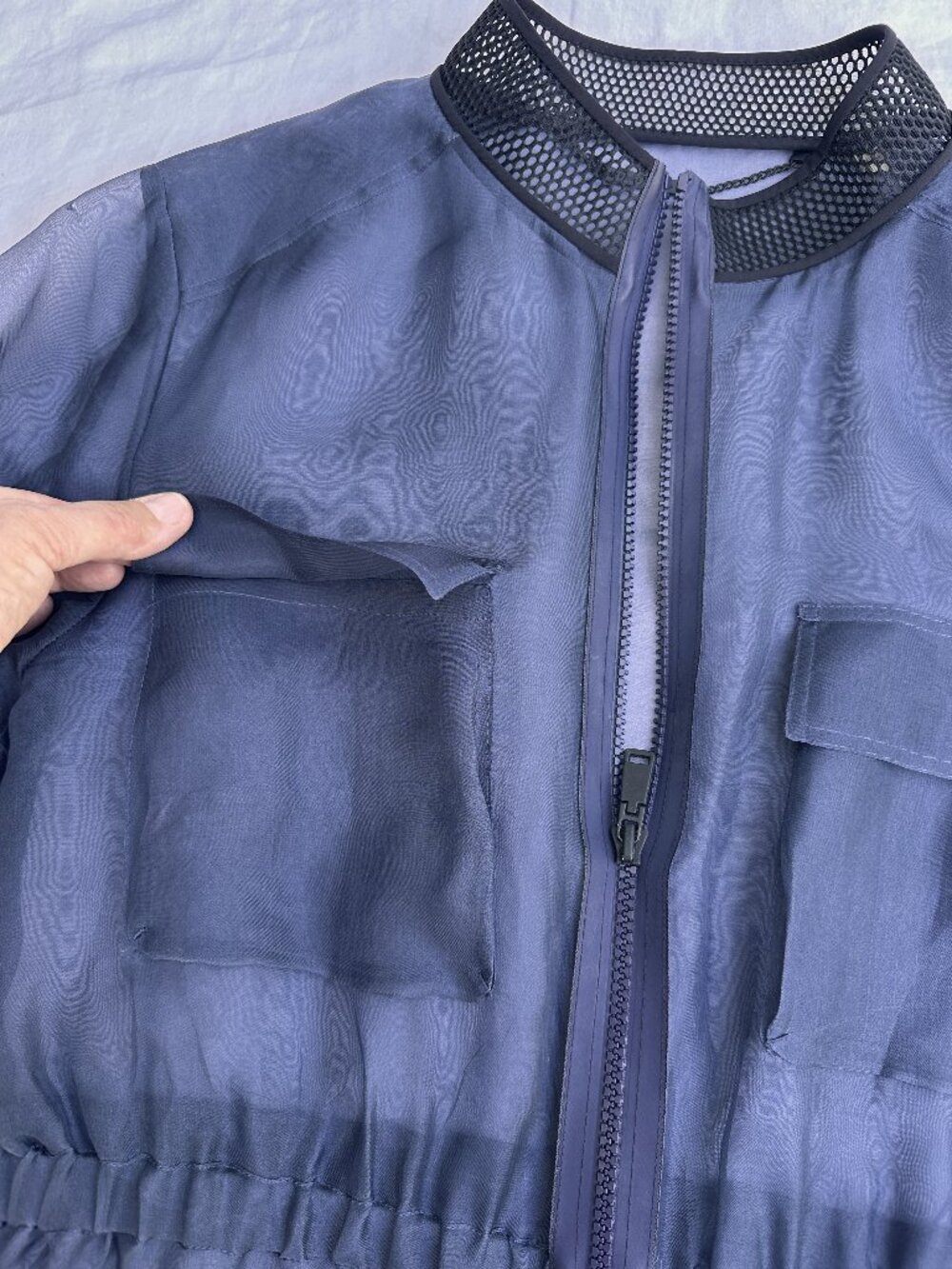 Elie Tahari Silk Organza Sheer Zip Jacket / Dark Navy / Sz Large / STUNNING!